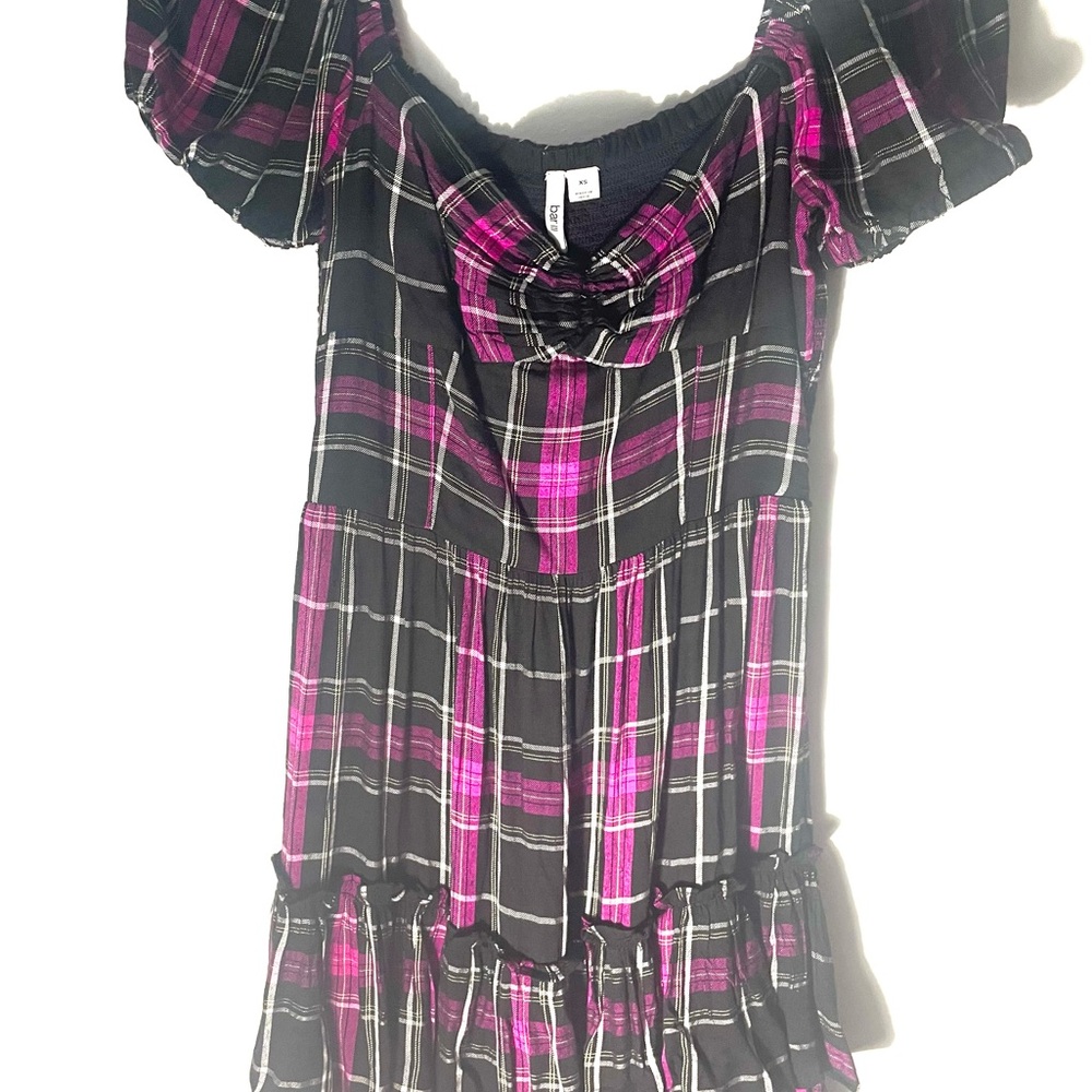 Purple Plaid Pouf sleeved Dress